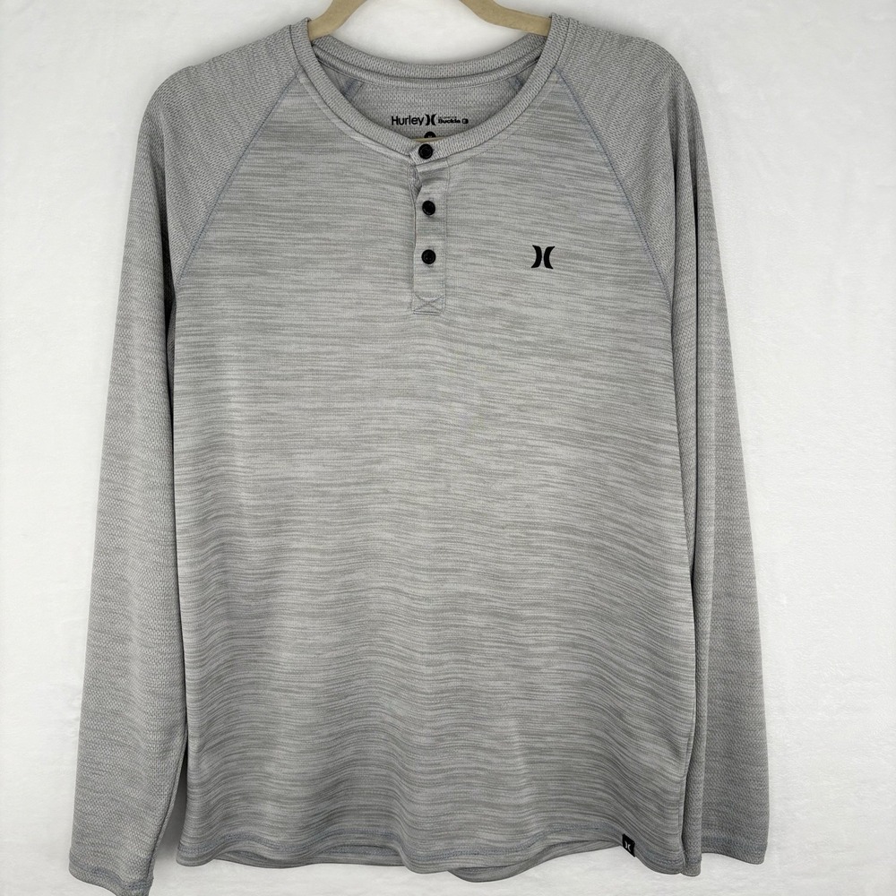Hurley‎ Everyday Henley Medium Long Sleeve Shirt Gray Heathered Activewear Mens
